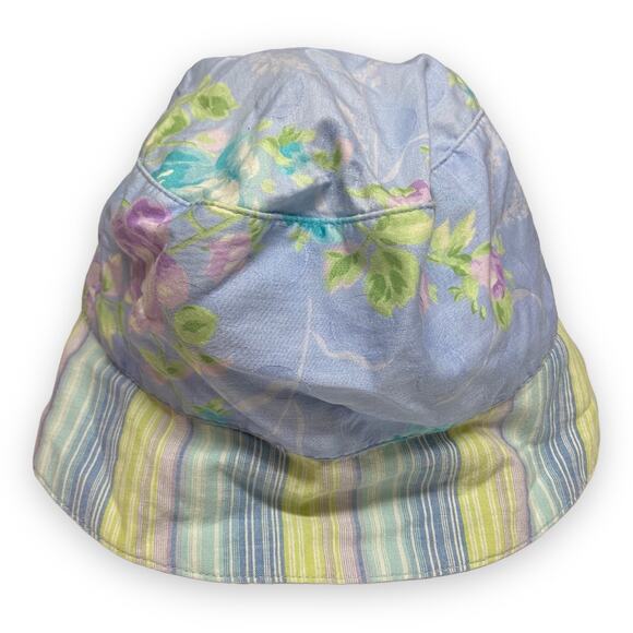 Baby Lulu Oleander Blue Lavender Green Floral Stripe Hat - Picture 1 of 4